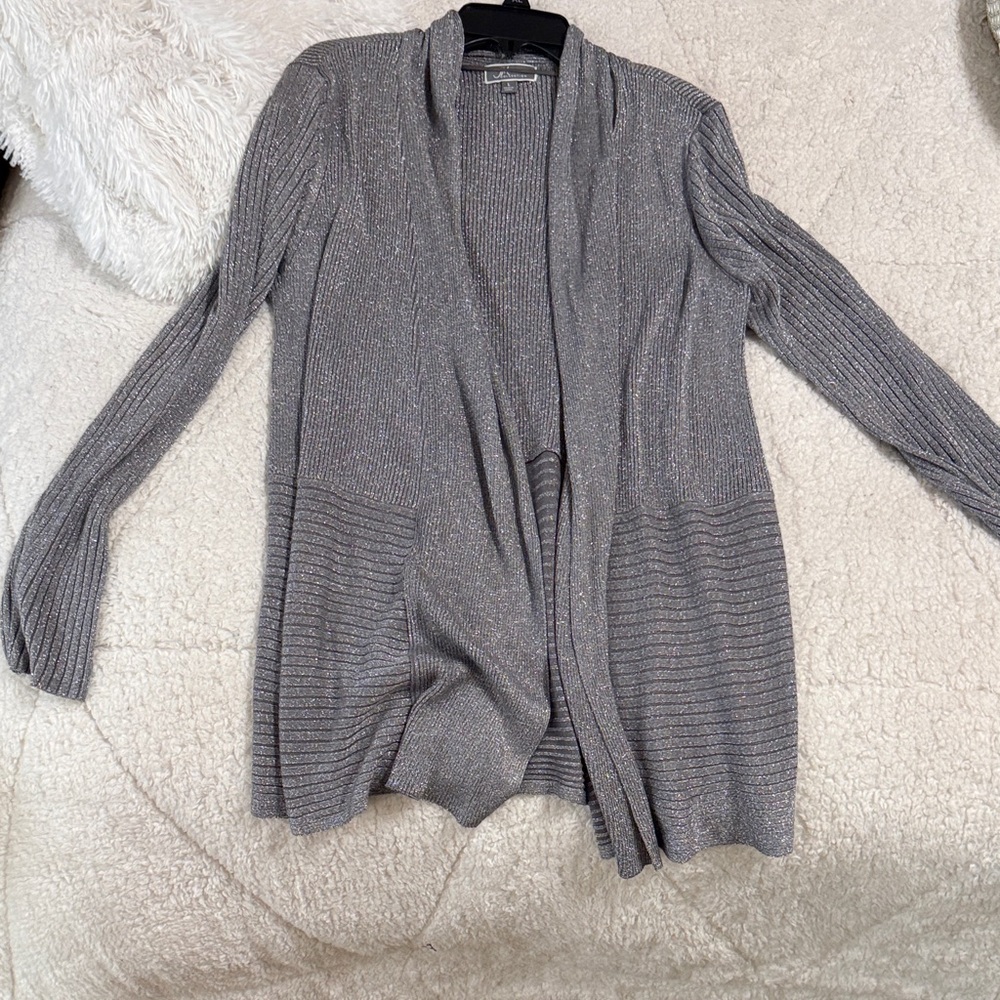 JM Collection Shimmering Silver Cardigan